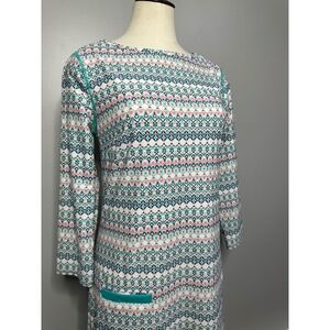 Cabana Life Geometric Print UPF 50+ Shift Dress Turquoise Pink XS 495-PS20